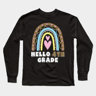 Heart Rainbow Teacher Student Back To School Hello 4th Grade Long Sleeve T-Shirt